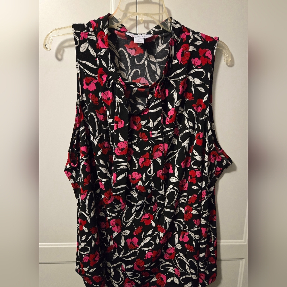 Liz Claiborne Black and Red Floral Sleeveless Blouse Size 2X